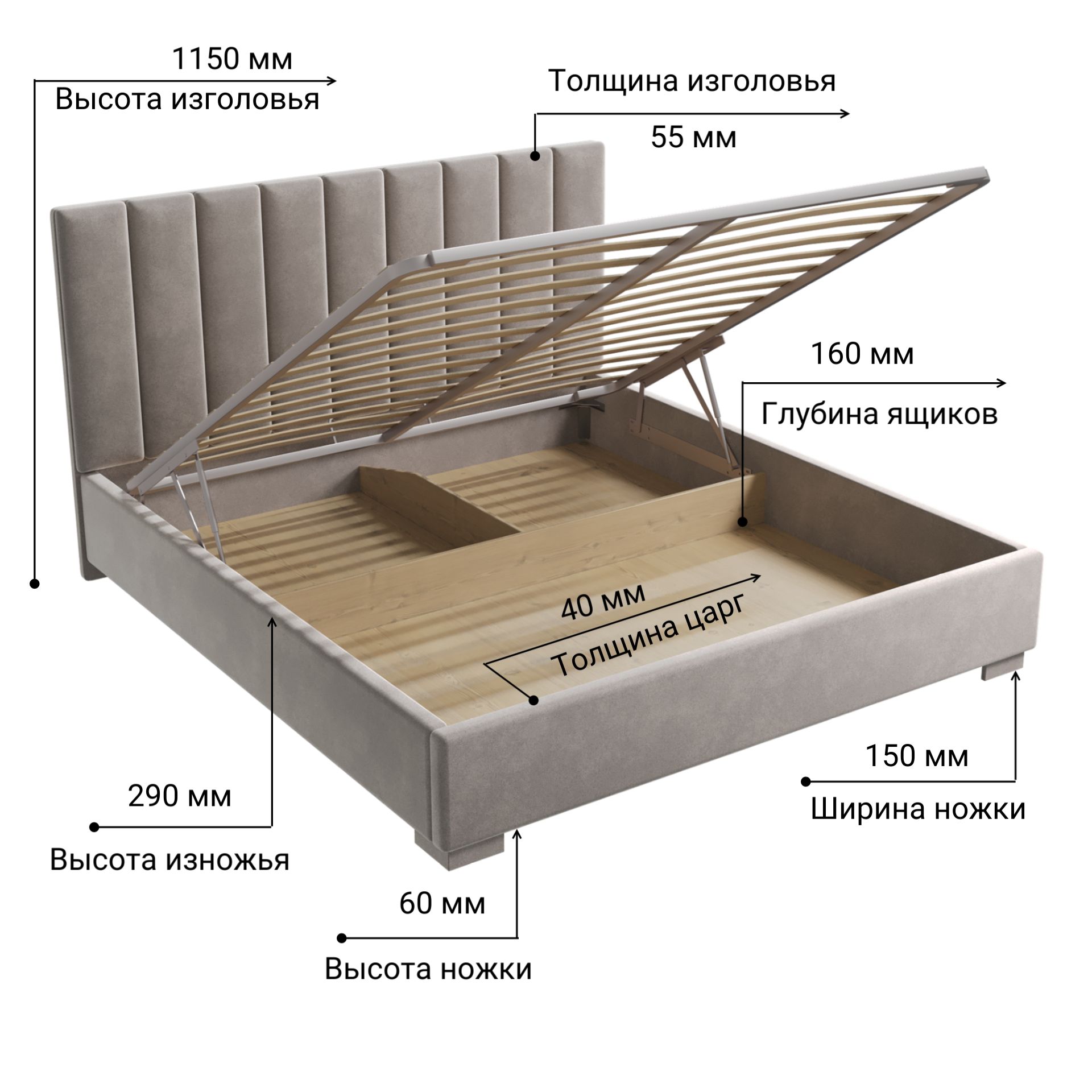 Кровать Беатрис (1800х2000) ,бежевый